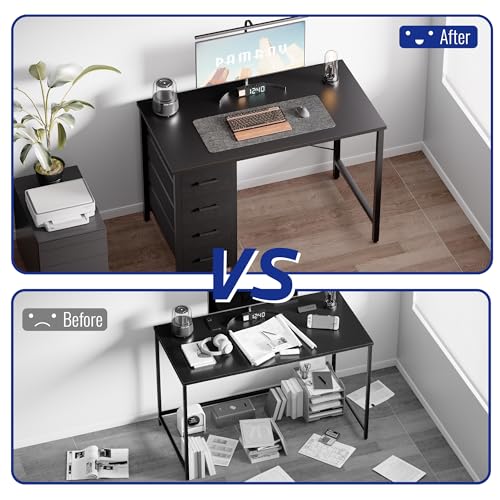 Pamray 32 Inch Computer Desk with 4 Drawers Small Office Desk for Home Bedroom Study Writing Simple Modern Computer Table Black - Image 6