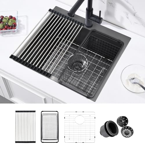 Fregadero negro de cocina calibre 16 en acero inoxidable bajo encimera 21x18 pulgadas 2