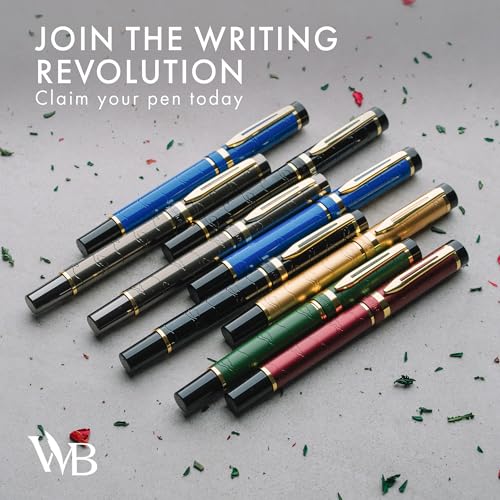 Image of Wordsworth & Black Primori Luxury Fountain Pen Set for Writing, Medium Nib | Blue Gold, Gift for Men Women, Metal Body, 18K German Iridium, Calligraphy, Converter + 24 Ink Cartridges, Refillable