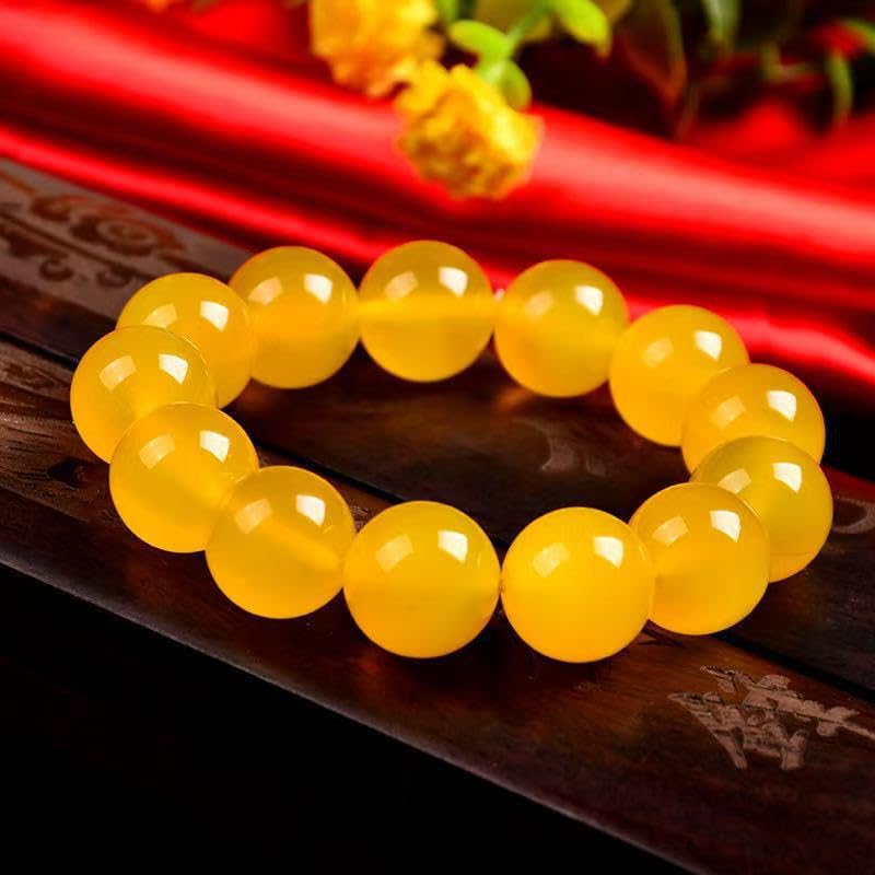 HLTYGWX Pulsera De Cuentas Pulsera De Protección Hombres Mujeres Feng Shui Charm Cristal Citrino Natural Reiki Chakra, 8 Mm