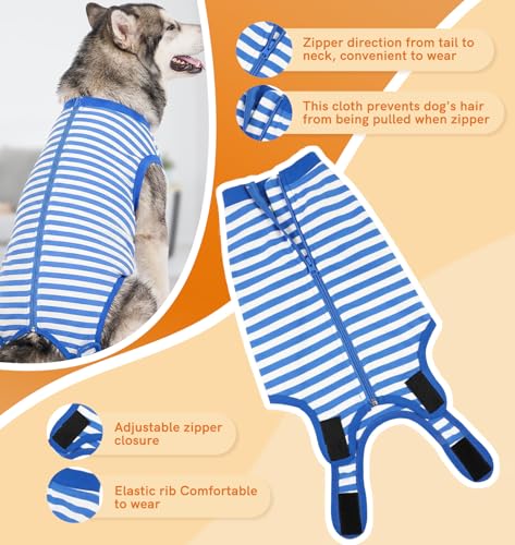 Image of Dog Surgery Recovery Suit Dogs Neuter Spay Female Male Protective Clothes, Blue White XL