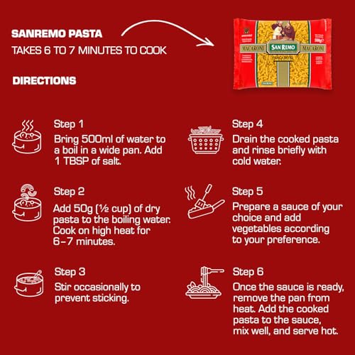 Image of San Remo Macaroni Pasta, 500g | Source of Protein & Fibre | No Preservatives | Quick & Easy to Cook | 100% Vegetarian (Pack of 2)
