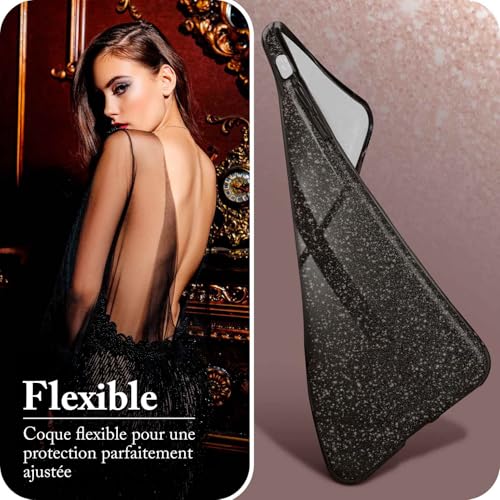 Coque pailletée iPhone 15 pour éviter les rayures d'objectifs avec style noir élégant - 4