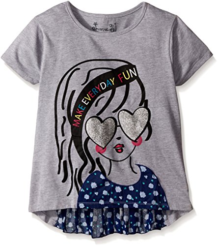 Dream Star Girls' Short Sleeve Screen Top with Fringe Hem