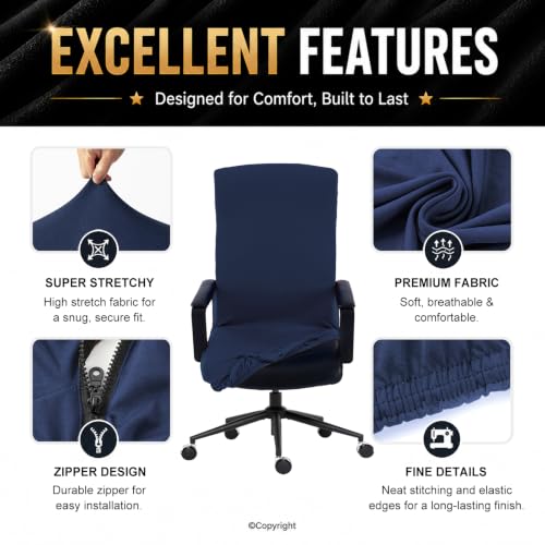Image of Elastic Computer Chair Cover with Durable Zipper - Protective Removable Washable Universal Office Desk Chair Seat Slip Cover for Dogs, Cats, Pets - Stretchy Soft Anti-dust Desk Chair Seat Protector