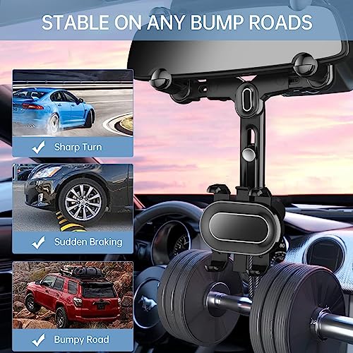 Image of Universal Rearview Mirror Phone Holder for Car,360Rotatable and Multifunctional Rear View Mirror Phone Holder,Four Corners Fixed Anti-Shake Design,for All Mobile Phones in All Car