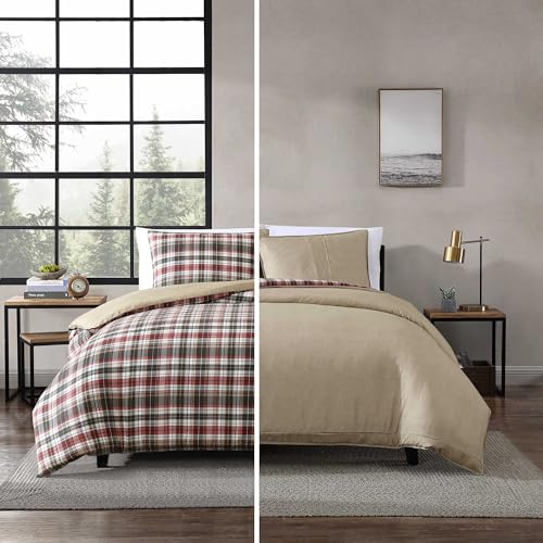 Image of Eddie Bauer - Twin Duvet Cover Set, Reversible Bedding with Matching Sham, Medium-Weight, Dorm Essentials (Astoria Plaid Red)