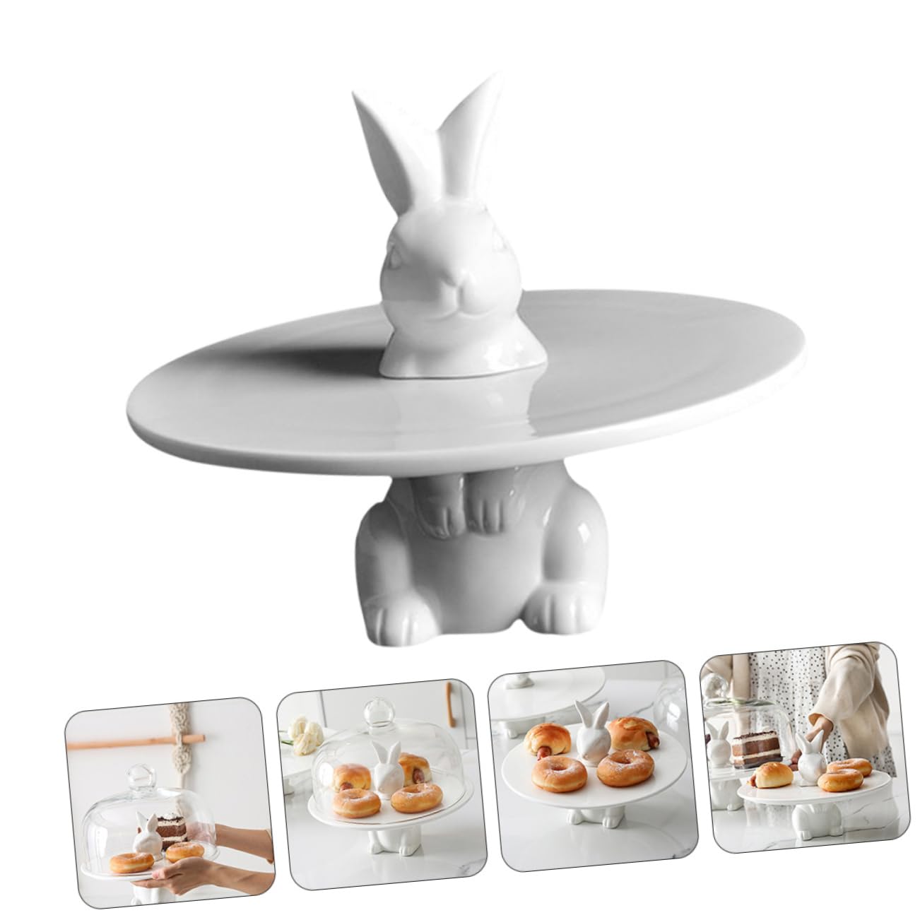 Alipis Alzatina Superficie Liscia e Resistente alla Corrosione in Ceramica Bianca, Piatto Porta Frutta e Snack per Torte a Forma di Coniglio per Compleanni e Feste
