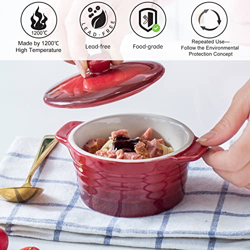 Unicasa 8 Oz Mini Casserole Dish With Lid, Ceramic Ramekins With Handles Set Of 4 For Baking, Round Small Cocotte Oven Safe For Cooking (Mixed Color) #TOP4