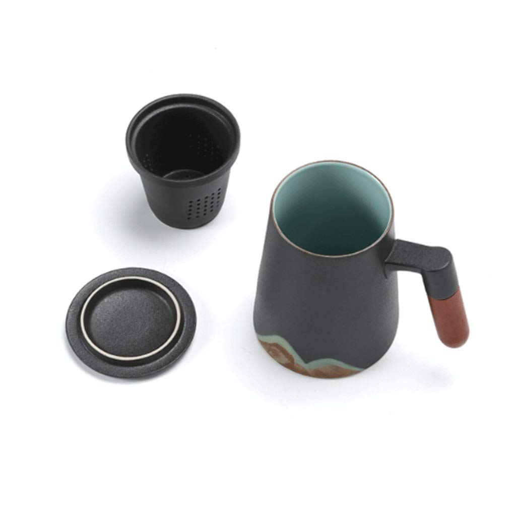 Kaffee-Becher Keramikbecher Tee Wasser Trennkapazität Becher mit Deckel mit Griff Kaffeetasse Wiederverwendbare und tragbare Teetasse (Color : Black)