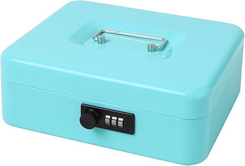 Miniatura 9 de Jssmst - Caja para dinero mediana con cerradura de combinación, caja de metal duradera con bandeja para dinero, color azul claro, 7.87 x 6.3 x 3.35