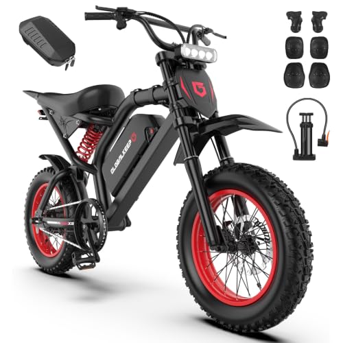GLOBALKEEP 1500W Peak Electric Bike for Teens & Adults, 16" x3.0 Fat Tire Ebike, Class 2 Compact Moped Style Electric Bicycle with Mid-Chassis Shock, 48V 17.5Ah Removable Battery Pit Bike