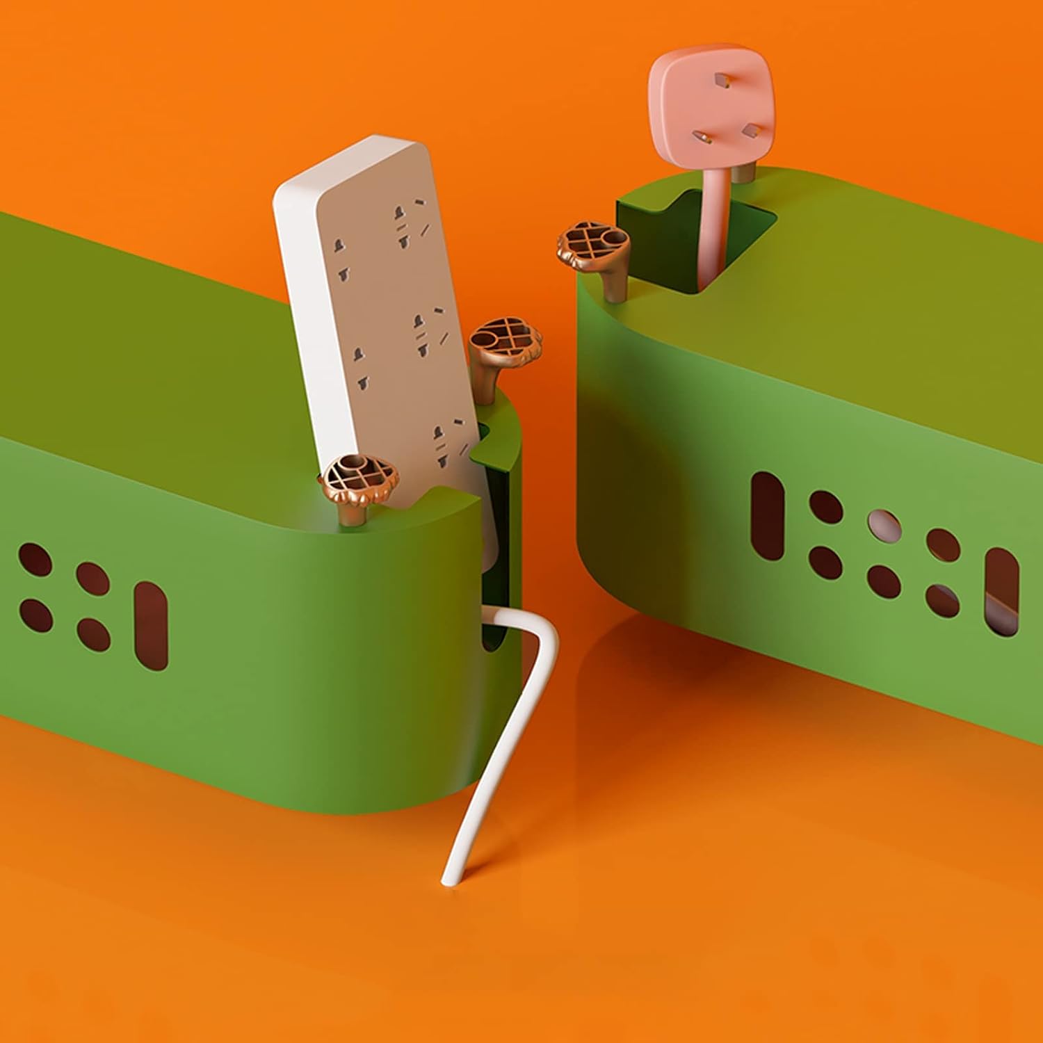 Cable Management Box Creative Oval Cord Organizer Box with Cat Cover Stylish Hider Cord Organizer Box to Hide Wires Power Strips Electrical Cord Cable Cords Organizer Boxes (Green)