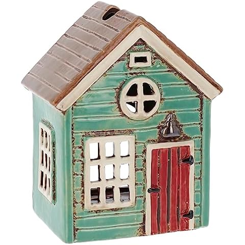 Shudehill Giftware Ceramic Village Pottery Holiday House Tealight Holder, beautiful house-warming gift, Home Ornament, Candle Holder (Green), 15cm x 12cm x 8.5 cm, 331010 Cover