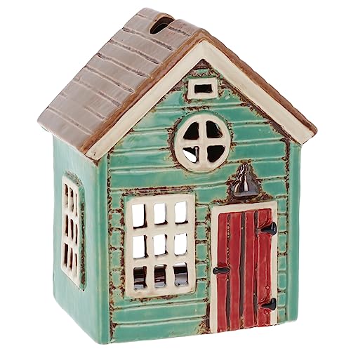 Shudehill Giftware Photophore en céramique en forme de maison de vacances, beau cadeau de pendaison de crémaillère, décoration d'intérieur, bougeoir (vert)
