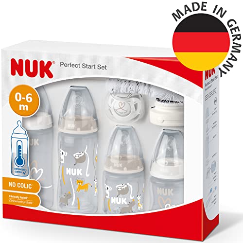 NUK Perfect Start First Choice+ Babyflaschen-Set | 0–6 Monate | 4 x Flaschen mit Temperaturkontrolle, Schnuller, Flaschenbürste & mehr… – Ansicht 6