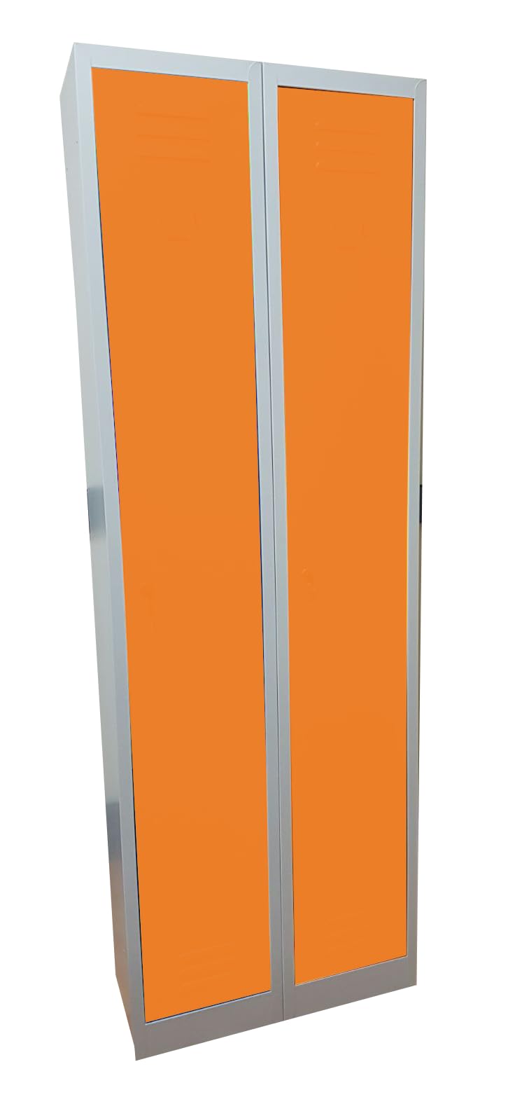 Armadietto spogliatoio in metallo con sistema di aggancio A 2 POSTI, con ante colorate, dim.cm.60x30x180h (ARANCIONE)