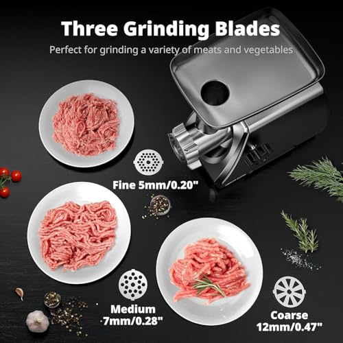 Image of AIRMSEN Electric Meat Grinder & Mincer - Heavy Duty Professional Stainless Steel Sausage Maker & Stuffer with 3 Plates, 2 Stainless Blades & Kubbe Kit - Fast, Quiet, Easy to Clean for Home Kitchen Use