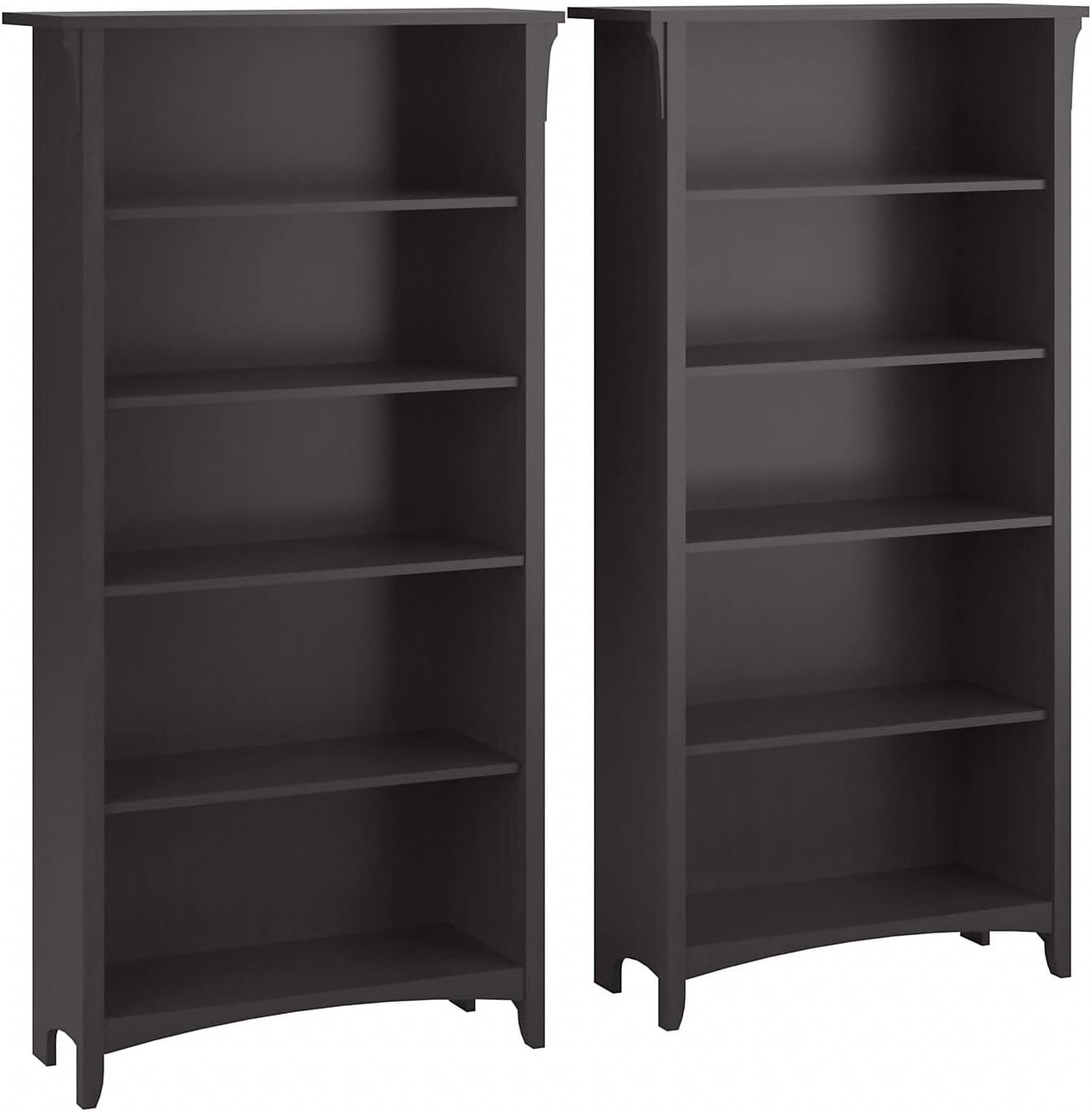 Bush Home Salinas Tall 5 Shelf Bookcase - Set of 2 in Vintage Black, Vertical Office Storage, Bookshelves for Home Workspace, Multi-Purpose Shelving Units