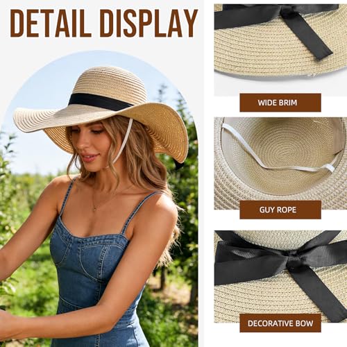 Womens Wide Brim Straw Sun Hat UPF 50+ UV Protection Foldable Summer Beach Travel Hat Black — view 4