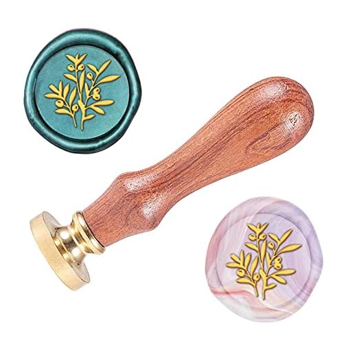 SUPERDANT Sello lacre Sello Cera Sello de Cera de 25 mm con Diseño de Fruta de Olivo Sellos de Cera con Mango de Madera Extraíble Sello de Latón Vintage para Invitaciones de Boda Sobres