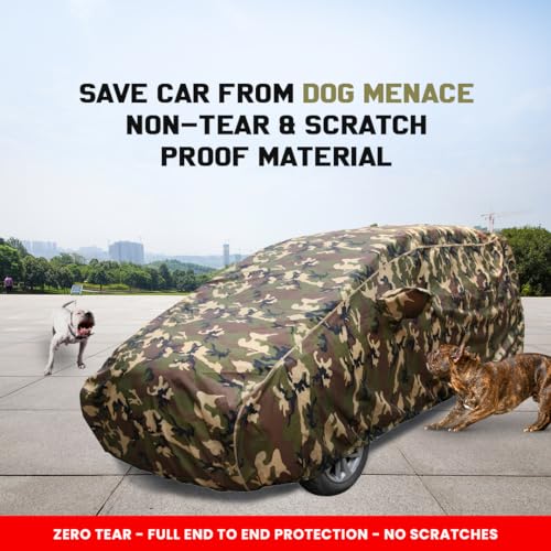 Image of Sonet Waterproof Car Cover with Mirror Pockets, Jungle Print Army Design, 4x4 American Matty,Triple Stitched, Compatible with Kia Sonet Car Cover (2020 to 2024), Sonet Car Accessories