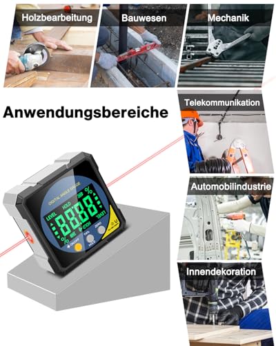 Digitaler Laser Winkelmesser, Lytool Neigungsmesser Laser Wasserwaage mit Vierseitigem Magnet, Doppelseitigem Laser- LCD Display, Type-C Schnittstelle- Magnetische Bevel Box für Holzarbeiten, Bau, DIY