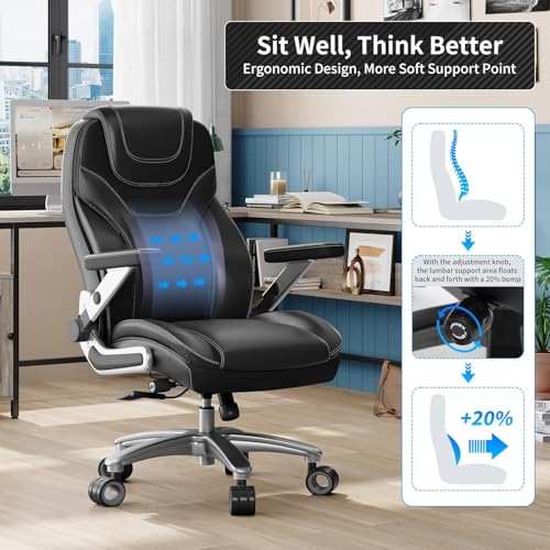 Image of Big and Tall Office Chair with 5D Arms, 600lbs Fabric & PU Leather Heavy Duty Desk Chair, Adjustable Lumbar Support & Height, Tilt Function, High Back Ergonomic Executive Computer Chair