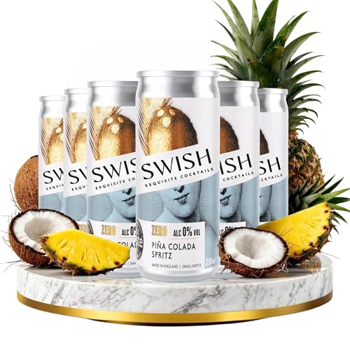 SWISH Zero Piña Colada Spritz Alcohol-Free Sparkling Cocktail Pineapple & Coconut Mocktail Zero Proof Drink Vegan Premium Non-Alcoholic Piña Colada Beverage Tropical Flavor - 6 x 250ml