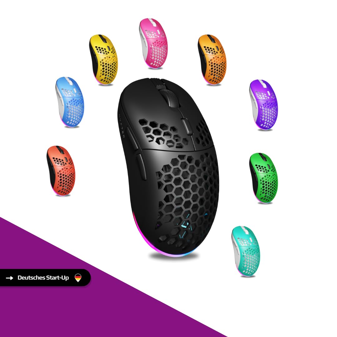 Nyfter - NYF22 Wireless Gaming Mouse Ultraligero 75g Potente con 400mA 19K DPI, 400 IPS 1000 Hz 50h Duración de la batería Duradera Dos Cases intercambiables Incluye