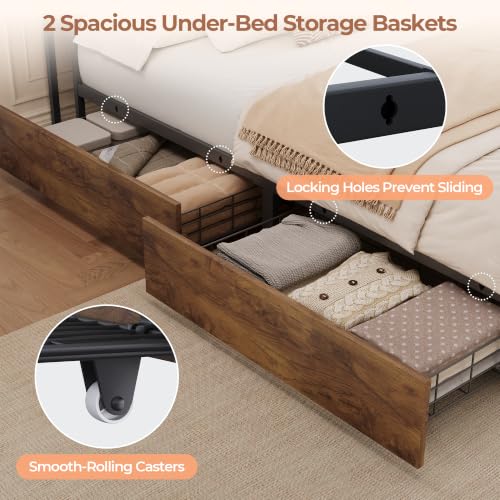 Queen Bed Frame with Storage Drawers Charging Station and RGB LED Lights - Image 4
