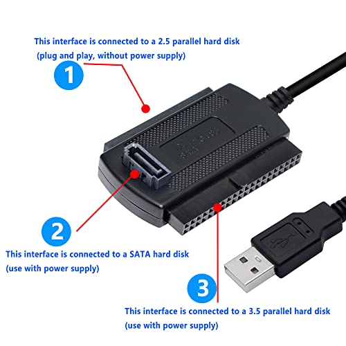 Image of SinLoon USB to SATA IDE Converter Cable Adapter USB 2.0 to 2.5 /3.5 /5.25in IDE and SATA Adapter Cable for Personal Computer, Laptop, DVD Player (1.8FT /Black)