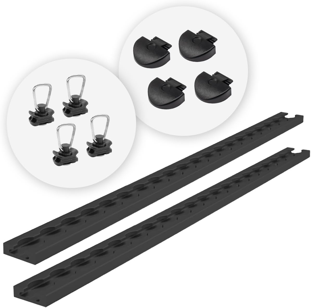Airlineschienen mit Endkappen und Fittingen, 1.0 m, schwarz KTL-beschichteten, gebohrt, eckig, 34 x 9,6 mm | Zurrschiene | für Transporter, Wohnwagen, Sprinter (Starterset 2.3)