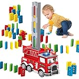 CEWROM Feuerwehrauto Spielzeug, Feuerwehr Spielzeug, Pädagogisches Spielzeug, 160 Stück Domino Spielzeug, Kinderbau und Stapelspielzeug für 3 4 5 6 7 Jahre alte Jungen und Mädchen