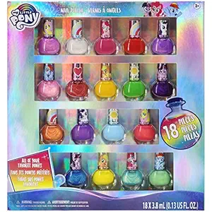 Townley Girl My Little Pony Non-Toxic Water Based Peel-Off Nail Polish Set with Glittery and Opaque Colors for Girls Kids Teens Ages 3+, Perfect for Parties, Sleepovers and Makeovers, 18 Pcs