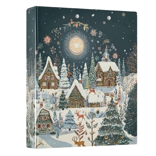 Image of 3 Ring Binder Christmas House Winter 1.5 inch Binders Three Ring Binders with Clipboard Fit 8.5'' x 11'' Paper 3 Interior PVC Clear Pockets for Office Supplies