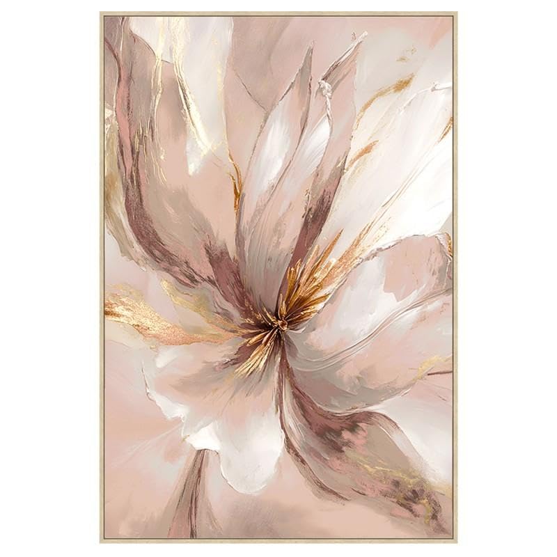Tableau sur toile fleur blanc beige marron pour habiller un grand mur vide