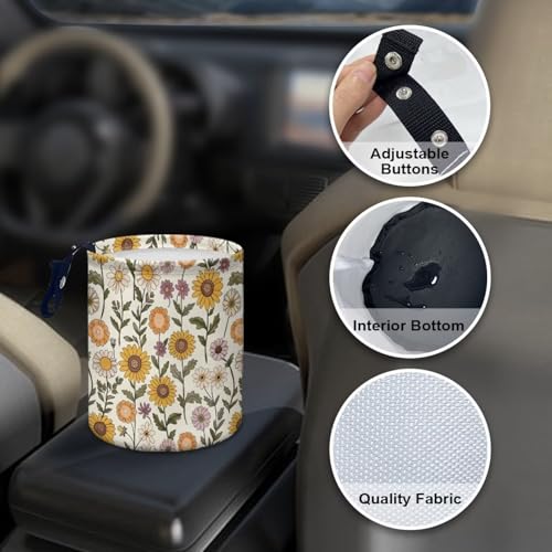 Image of Car Trash Can - Sunflower Floral,Portable,Collapsible Back Seat, Front Console, Floor, or Hanging Headrest Waste Basket
