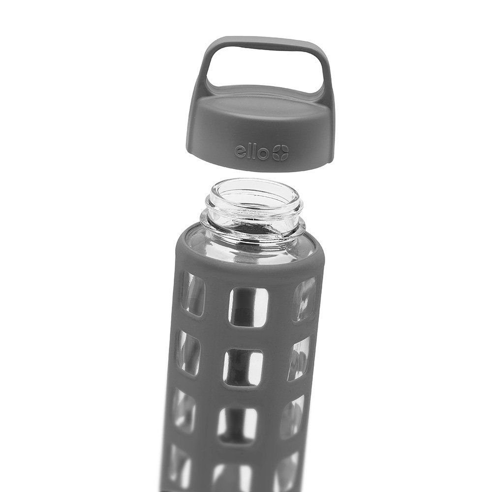 Ello Pure Glass Water Bottle with Silicone Sleeve | 20 oz | Grey