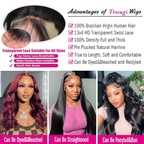 28 Inch Body Wave Lace Front Wigs Human Hair 13x4 HD Lace Front Wigs Human Hair Pre Plucked Body Wave Glueless Frontal Wigs Human Hair 180% Density for Women - Image 3