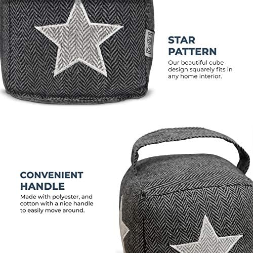 FiNeWaY Fabric Cube Door Stop - Decorative Doorstop Stopper with Handle  Ideal for Home Bedroom Kids Play Living Room Office with Handle (Grey - Star Print)