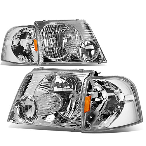 4Pcs Chrome Housing Amber Corner Headlights + Turn Signal Light Lamps Compatible with Ford Explorer U152 02-05