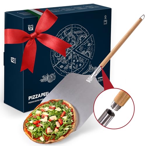 Pmueuff Pizzaschieber 12 Zoll - Aluminium Pizza Schaufel Mit Abnehmbarem Holzgriff