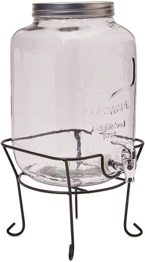 8 Litre Beverage Dispenser With Stand, Glass Cold Water Pitcher Leak Proof tap Juice Dispenser,/ Beer Dispenser with Tap & Air Tight Lid/Cocktail Barrel with Water Faucet, Lemonade