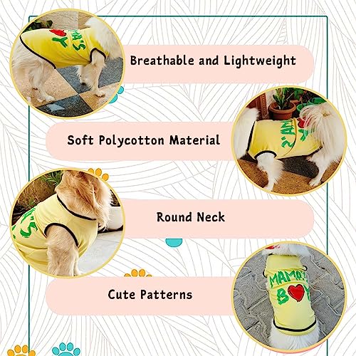 Image of Lulala Polyester Dog Shirts with Mama's BOY Pattern Casual T-Shirt Summer Printed Soft Breathable Puppy Sweatshirt Cool Outfit Apparel for Puppies, Kittens, Rabbits (Yellow, 10 INCH)