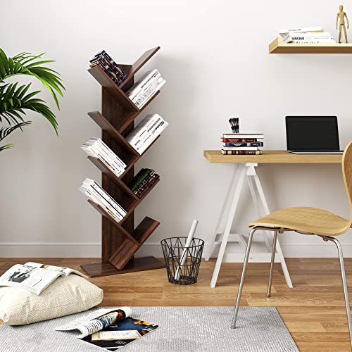 Vasagle Tree Bookshelf, 8-Tier Space-Saving Corner Bookcase, Holds Books, Cds, Games, For Bedroom, Living Room, Walnut #TOP1