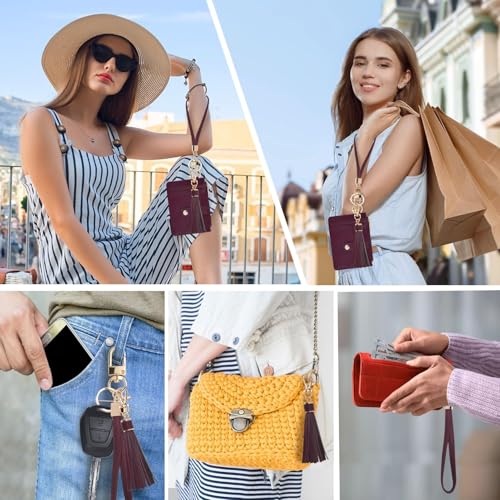 Image of KNGITRYI Small Wristlet Wallets for Women RFID Credit Card Holder Wallet Keychain Wristlet Wallet Credit Card Wallets for Women (Wine Red)