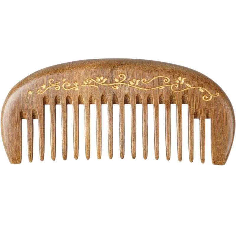 MIPPO® Green Sandalwood Massage Comb Medium Wide Tooth Wooden Hair Comb with Gold Carved Detail Solid Wood Comb for Daily Use-picture-23