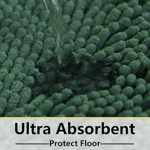 Image of BOANKODU Bathroom RugsSets 2 Piece,59X24+16X24Inch,Absorbent Non-Slip Very Soft Chenille Mat,Machine Washable(Dark Green)