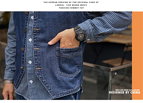 Fulbant Men V-Neck Denim Vest Single Breasted Pockets Jeans2